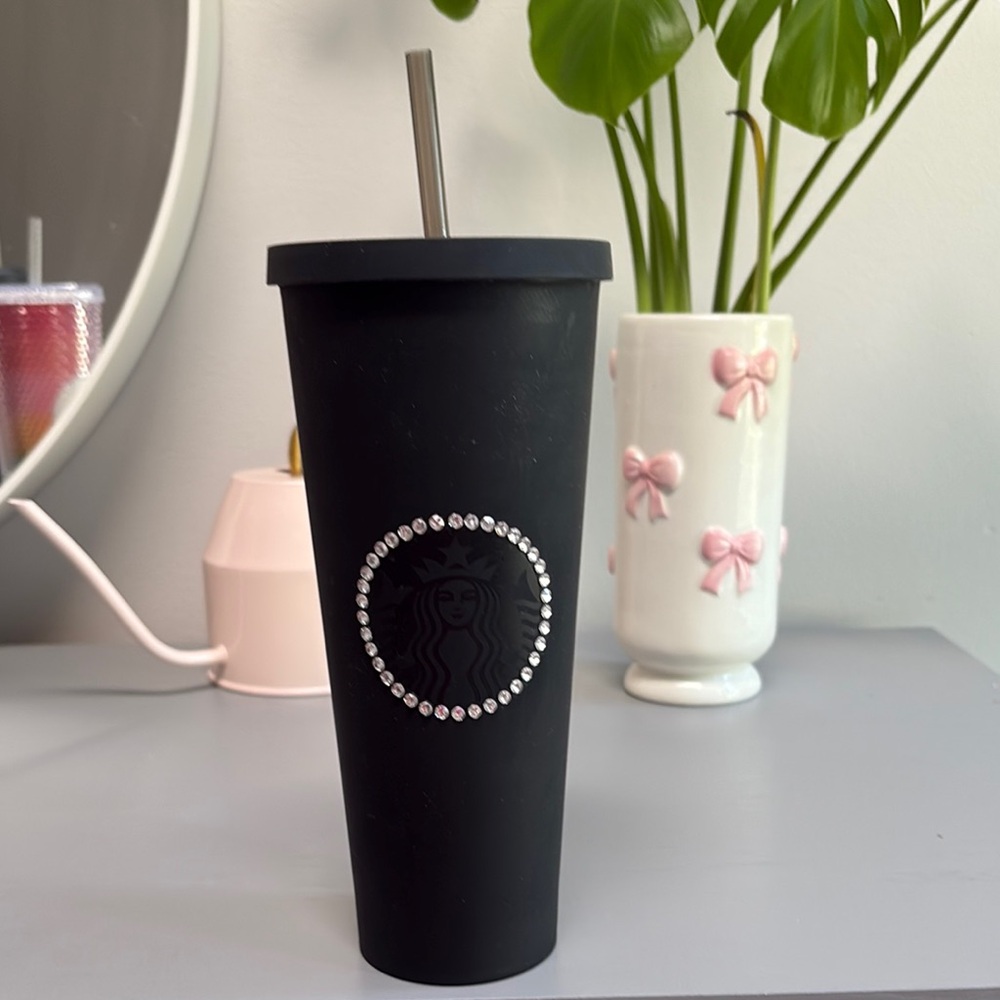 Starbucks Matte Black Tumbler with Rhinestone Logo